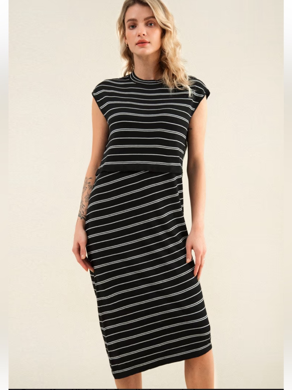Cupshe Asymmetrical Black White Wool Knit Striped Knit Dress